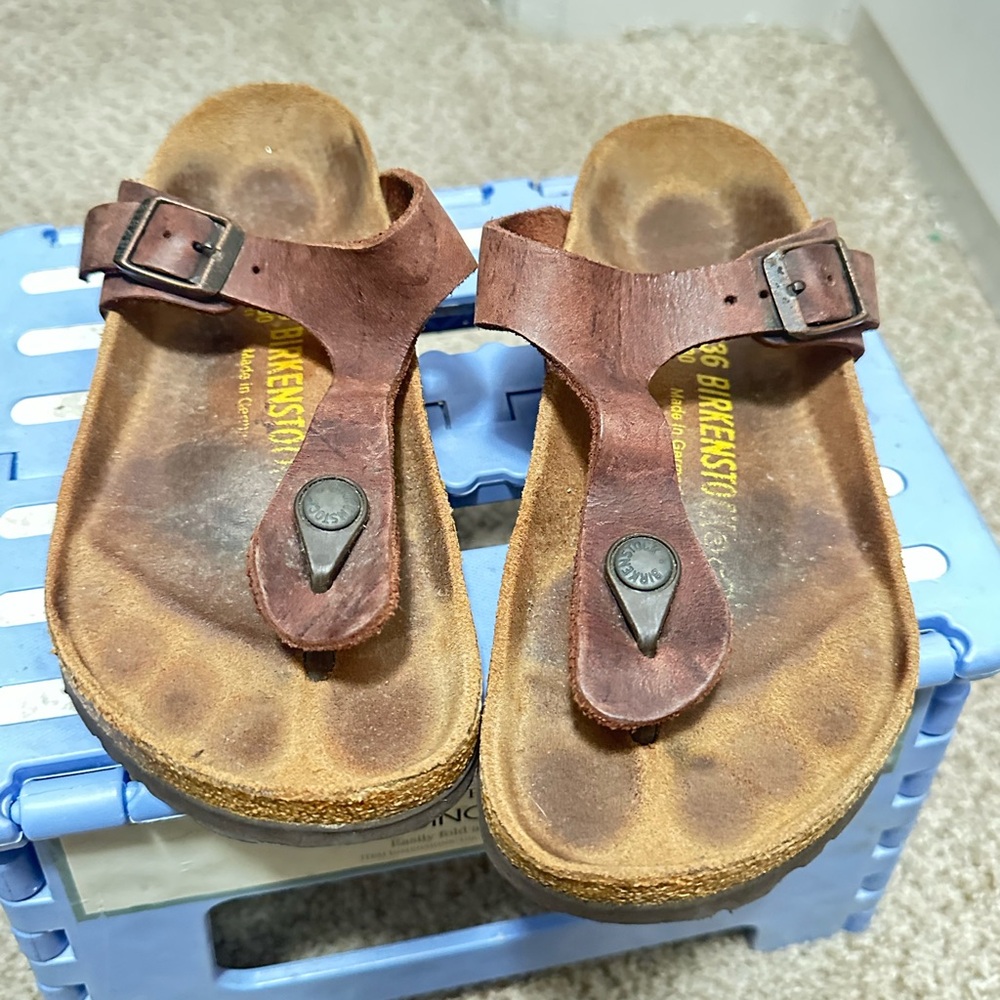 Birkenstock Gizeh Sandals Brown Leather Cork Casual Boho‎ Summer Size 36R